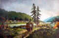 Artist's rendering of Sutter's Mill after gold discovery in museum at Marshall Gold Discovery SHP. Coloma, CA.