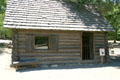 Replica of Mormon Cabin used by members of Mormon Battalion who helped construct Sutter's Mill at Marshall Gold Discovery SHP. Coloma, CA.