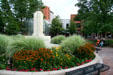 Pearl Street Mall fountain with flowers. Boulder, CO.