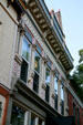 Elaborate Victorian building front on Pearl Street Mall. Boulder, CO.