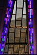 Stained glass & view of mountains from Protestant chapel of USAF Academy Chapel. Colorado Springs, CO.