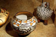Acoma Pueblo ceramic jar & Zuni Pueblo owl effigy at Colorado History Museum. Denver, CO.