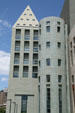 Pyramidal & round towers of Denver Public Library. Denver, CO.