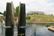 Sculpted waterfalls in pool at Denver Botanic Gardens. Denver, CO.