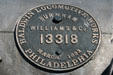 Baldwin maker's plate of Manitou & Pike's Peak Ry. cog steam locomotive at Colorado Railroad Museum. CO.