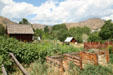 View of Clear Creek History Park against mountains. Golden, CO.