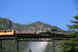 Georgetown Loop Railroad steam locomotive #12 crosses loop bridge, Georgetown, CO