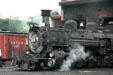 Durango & Silverton locomotive 486 emerging from roundhouse. Durango, CO.