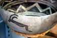 Mesa Verde Puebloan pottery bowl with painted leaping mountain sheep from classic period III at Mesa Verde Museum. CO.