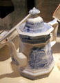 Ironstone pottery teapot in priory pattern by E.C. Hallinor of England at Santa Fe Trail Museum. Trinidad, CO.