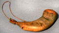 Priming powder horn made from flattened sheep or goat horn at Henry Whitfield State Museum. Guilford, CT.