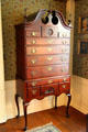 High chest with swan neck pediment & finials at Butler-McCook House Museum. Hartford, CT.