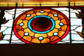 Stained glass windows surrounding front door of Isham-Terry House Museum. Hartford, CT.