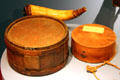 Revolutionary era wood canteens & powder horn at Connecticut Historical Society. Hartford, CT.
