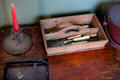 Candle holder & cutlery tray at Dr. Hezekiah Chaffee House. Windsor, CT.