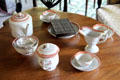 Tea service with pressed brick of tea at Phelps-Hathaway House. Suffield, CT.