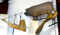 Ship, pig & peacock weather vanes at Phelps-Hathaway House. Suffield, CT.