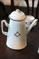 Coffee pot with intertwined handles & Masonic symbol at Joseph Webb House. Wethersfield, CT.