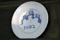 Ceramic plate painted PCR at Buttolph-Williams House. Wethersfield, CT.