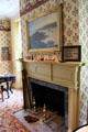 Fireplace in Art Colony bedroom at Florence Griswold Museum. Old Lyme, CT.