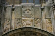 History of writing relief showing Neolithic cave paintings, Egyptian hieroglyphics, cuneiform, & Hebrew carved above portal of Sterling Memorial Library. New Haven, CT.