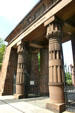 Oblique view of Grove Street Cemetery Egyptian Revival Entrance symbolizing rebirth. New Haven, CT.