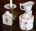 Porcelain pieces including teapot with twisted handle at Denison Homestead Museum. Stonington, CT.
