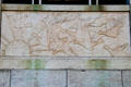 Art Deco frieze of carrier pigeons over sun on Waterbury Post Office. Waterbury, CT.