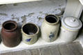 Stoneware crocks with cobalt blue designs at Judson House. Stratford, CT.