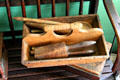 Knife box with utensils in Rider House at Danbury Museum & Historical Society. Danbury, CT.