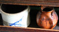 Stoneware & redware crock in Rider House at Danbury Museum & Historical Society. Danbury, CT.