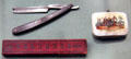 Souvenir Columbus straight razor with box & coin purse from Chicago World Columbian Exposition at Knights of Columbus Museum. New Haven, CT.