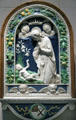 Glazed terracotta Adoration of the Child by Andrea della Robbia of Florence at National Gallery of Art. Washington, DC.