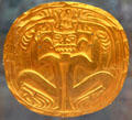 Coclé gold disk with anthropomorphic figure from Costa Rica at Dumbarton Oaks Museum. Washington, DC.