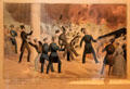 Colored lithograph of explosion of gun 'Peace-Maker' on demonstration cruise of US Steam Frigate Princeton on Potomac River which killed Captain Beverley Kennon, husband of 2nd owner of Tudor Place. Washington, DC.
