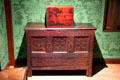 Oak chest inscribed Mary Burt from Connecticut River Valley in Massachusetts Period Room at DAR Memorial Continental Hall. Washington, DC.
