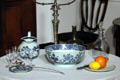 Chinese export porcelain including bowl & pitcher in Virginia period dining room at DAR Memorial Continental Hall. Washington, DC.