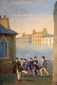 Revolutionary scene on wallpaper from Paris in Maryland period parlor at DAR Memorial Continental Hall. Washington, DC.