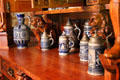 Collection of German blue salt-glaze beer steins at Christian Heurich Mansion. Washington, DC.