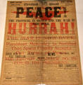 Front page of Cleveland World reports end of Spanish-American War at Newseum. Washington, DC.