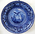 Blue flow plate with seal of New York by English potter Thomas Mayer at National Museum of American History. Washington, DC.