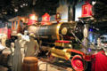 Steam locomotive Jupiter originally worked a narrow gauge railway in Santa Cruz, CA at National Museum of American History. Washington, DC.