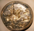 Silver & gold Sasanian plate with horseman hunting wild goats from Iran at Smithsonian Arthur M. Sackler Gallery. Washington, DC.