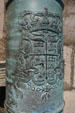 Spanish royal crest on 4,800 lb bronze cannon with range of 3.5 miles at Castillo de San Marcos. St Augustine, FL.