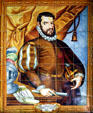 Tile mural of Don Pedro Menendez de-Aviles who founded St. Augustine on Sept. 8, 1565 in museum of The Oldest House. St Augustine, FL.