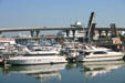 Boats moored a pleasure harbor at Bayfront Park. Miami, FL.