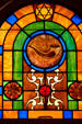 Shofar stained-glass window in Jewish Museum of Florida. Miami Beach, FL.