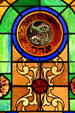 Pisces stained-glass Zodiac window in Jewish Museum of Florida. Miami Beach, FL.