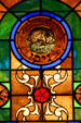 Aries stained-glass Zodiac window in Jewish Museum of Florida. Miami Beach, FL.