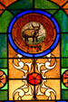 Taurus stained-glass Zodiac window in Jewish Museum of Florida. Miami Beach, FL.